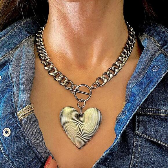 Handmade Silver Oversized Heart Necklace - Picture 3 of 7
